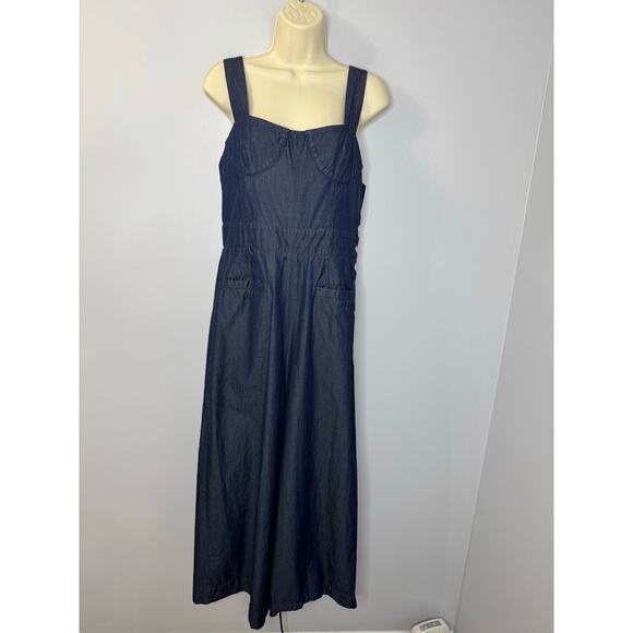 Tibi Jumpsuit Wide Leg Cropped Chabery Sleeveless Chambray Casual Wardrobe Sz 10 - Picture 1 of 14